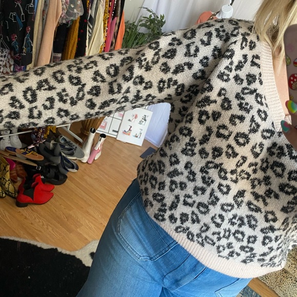 revolve cupcakes & cashmere pink leopard v neck sweater - Picture 2 of 4